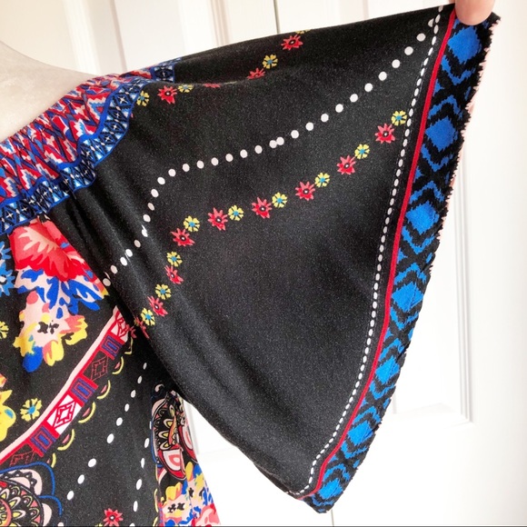 Flying Tomato Boho Black Multi Print Knit Peasant Crop Top XS - Picture 6 of 14